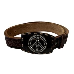 Ariat Large Peace Sign Leather Belt With Rhinestone Belt Buckle Western Country